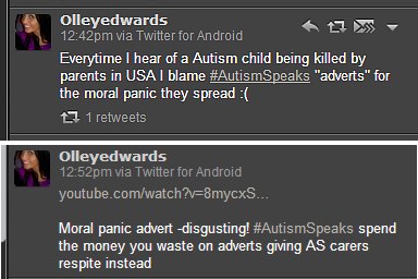 ollyedwards hootsuite tweets about how autismspeaks promotes murder of aspies